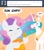 Size: 945x1062 | Tagged: safe, artist:megasweet, princess celestia, sweetie belle, alicorn, pony, unicorn, ask smarty belle, eating, female, smarty belle, tumblr