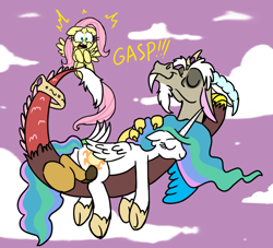 Size: 1000x907 | Tagged: safe, artist:mickeymonster, discord, princess celestia, alicorn, pony, colored, dislestia, female, hilarious in hindsight, male, shipping, sleeping, straight