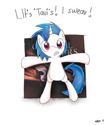 Size: 700x800 | Tagged: safe, artist:mcsadat, dj pon-3, vinyl scratch, pony, unicorn, looking at you, poster, simple background, speech, white background