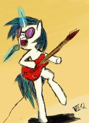 Size: 900x1245 | Tagged: safe, artist:thatseven, dj pon-3, vinyl scratch, pony, unicorn, female, guitar, horn, mare, white coat