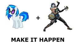 Size: 840x500 | Tagged: safe, dj pon-3, vinyl scratch, pony, unicorn, all caps, exploitable meme, make it happen, meme, meta, motochika chosokabe, samurai warriors