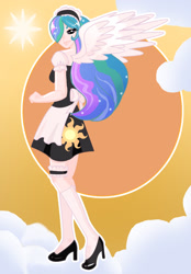 Size: 900x1291 | Tagged: safe, artist:ladypixelheart, princess celestia, clothes, humanized, maid, solo