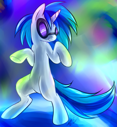 Size: 791x860 | Tagged: safe, artist:fizzy-dog, dj pon-3, vinyl scratch, pony, unicorn, bipedal, female, hooves, horn, mare, smiling, solo, sunglasses