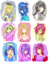 Size: 1850x2400 | Tagged: safe, artist:applestems, amethyst star, berry punch, berryshine, daisy, derpy hooves, dj pon-3, lily, lily valley, minuette, octavia melody, roseluck, sparkler, vinyl scratch, colored, humanized