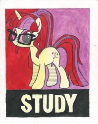 Size: 1251x1579 | Tagged: safe, artist:themisto97, moondancer, pony, unicorn, alternate hairstyle, drawing, glasses, hope poster, poster, recolor, solo, study, traditional art, watercolor painting