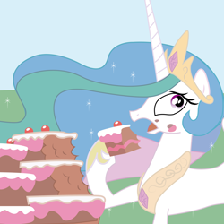 Size: 1920x1920 | Tagged: safe, artist:afl316, princess celestia, alicorn, pony, ponyville confidential, cake, cakelestia, solo