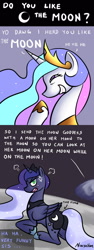 Size: 600x1600 | Tagged: safe, artist:ninjaham, princess celestia, princess luna, alicorn, pony, angry, comic, glare, grin, moon, moonbutt, open mouth, plot, prone, pun, smiling, to the moon, trollestia, yo dawg