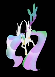 Size: 572x800 | Tagged: safe, princess celestia, alicorn, pony, black background, magic, simple background, sword, warrior celestia, weapon