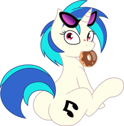 Size: 675x688 | Tagged: safe, artist:canon-lb, artist:joey darkmeat, dj pon-3, vinyl scratch, pony, unicorn, absurd resolution, blushing, donut, food, plot, solo