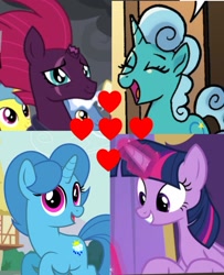 Size: 841x1035 | Tagged: safe, artist:徐詩珮, edit, edited screencap, idw, screencap, fizzlepop berrytwist, glitter drops, lemon hearts, moondancer, pokey pierce, spring rain, tempest shadow, twilight sparkle, pony, unicorn, the ending of the end, bisexual, broken horn, female, glitterlight, glittershadow, horn, lesbian, mare, polyamory, shipping, shipping domino, sprglitemplight, springdrops, springlight, springshadow, springshadowdrops, tempestlight