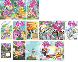 Size: 2424x1936 | Tagged: safe, idw, angel bunny, apple bloom, applejack, derpy hooves, dj pon-3, fluttershy, gummy, pinkie pie, princess celestia, rainbow dash, rarity, soarin', spike, spitfire, sweetie belle, twilight sparkle, vinyl scratch, winona, zecora, alicorn, dragon, earth pony, pegasus, pony, unicorn, zebra, comic book, female, mare