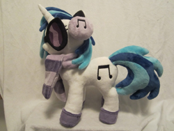 Size: 900x675 | Tagged: artist needed, safe, dj pon-3, vinyl scratch, clothes, headphones, irl, photo, plushie, scarf