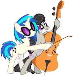 Size: 4880x5200 | Tagged: safe, artist:yanoda, dj pon-3, octavia melody, vinyl scratch, earth pony, pony, unicorn, absurd resolution, bipedal, cello, cutie mark, female, hooves, horn, mare, musical instrument, simple background, sunglasses, teeth, transparent background, vector