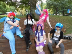 Size: 960x720 | Tagged: safe, artist:norikat, artist:vidot, dj pon-3, octavia melody, pinkie pie, rainbow dash, twilight sparkle, vinyl scratch, human, cosplay, group shot, irl, irl human, photo