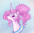 Size: 404x394 | Tagged: safe, artist:mn27, princess celestia, alicorn, pony, alternate hairstyle, female, gradient background, looking at you, looking sideways, pink-mane celestia, ponytail, profile, smiling, smiling at you, solo, young, younger