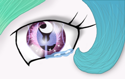 Size: 600x381 | Tagged: safe, artist:emileemakayla, princess celestia, alicorn, pony, crying, female, horn, mare, multicolored mane, new lunar republic, solo, white coat