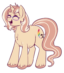 Size: 750x854 | Tagged: safe, artist:lulubell, oc, oc only, oc:lulubell, unicorn, blushing, butt freckles, chubby, female, freckles, glasses, mare, simple background, solo, transparent background
