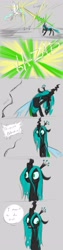 Size: 1000x4000 | Tagged: safe, artist:valkyrie-girl, princess celestia, queen chrysalis, alicorn, changeling, changeling queen, pony, a canterlot wedding, comic, cute, cutealis, duel, gray background, magic, scene interpretation, simple background