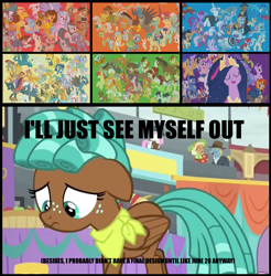 Size: 1134x1154 | Tagged: safe, edit, edited screencap, screencap, angel bunny, apple bloom, autumn blaze, babs seed, berry punch, berryshine, big macintosh, bon bon, bow hothoof, braeburn, bright mac, burnt oak, capper dapperpaws, cheerilee, cheese sandwich, cherry jubilee, clear sky, cloudy quartz, coco pommel, coloratura, daring do, derpy hooves, diamond tiara, discord, flam, flash magnus, flash sentry, flim, gabby, gallus, garble, hoity toity, igneous rock pie, iron will, limestone pie, little strongheart, lyra heartstrings, marble pie, matilda, maud pie, mayor mare, meadowbrook, mistmane, moondancer, night glider, nurse redheart, ocellus, owlowiscious, pear butter, pipsqueak, plaid stripes, posey shy, pound cake, princess ember, pumpkin cake, rockhoof, roseluck, rumble, saffron masala, sandbar, sassy saddles, scootaloo, silver spoon, silverstream, sky stinger, smolder, snails, snips, somnambula, spitfire, spur, star swirl the bearded, starlight glimmer, stygian, sugar belle, sunburst, sunset shimmer, sweetie belle, sweetie drops, tank, thunderlane, tree hugger, trouble shoes, twilight sparkle, twilight sparkle (alicorn), twist, vapor trail, wind sprint, windy whistles, winona, yona, zephyr breeze, zippoorwhill, alicorn, breezie, pony, growing up is hard to do, the last problem, cake twins, caption, cutie mark crusaders, everycreature, everypony, flim flam brothers, image macro, pillars of equestria, siblings, student six, text, they forgot about me, twins, walking away, wall of tags