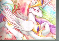 Size: 4887x3435 | Tagged: safe, artist:buttercupsaiyan, princess celestia, alicorn, pony, female, horn, mare, multicolored mane, solo, traditional art, white coat