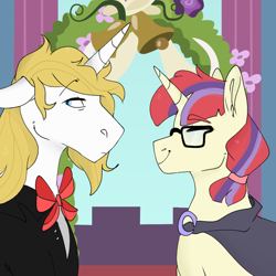 Size: 768x768 | Tagged: safe, artist:xsugarxwolfiex, moondancer, prince blueblood, pony, unicorn, crack shipping, glasses, marriage, moonblood, shipping, straight, wedding