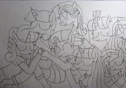 Size: 4032x2822 | Tagged: safe, artist:徐詩珮, fizzlepop berrytwist, glitter drops, moondancer, spring rain, starlight glimmer, sunset shimmer, tempest shadow, trixie, twilight sparkle, twilight sparkle (alicorn), alicorn, anthro, plantigrade anthro, unicorn, series:sprglitemplight diary, series:springshadowdrops diary, alternate universe, base used, bisexual, broken horn, clothes, counterparts, cute, female, glimmerdancer, glitterbetes, glitterdancer, glitterglimmer, glitterlight, glittershadow, glittershimmer, glittertrix, horn, lesbian, moonset, polyamory, scarf, shimmerglimmer, shipping, singing, sleeping, sprglitemplight, sprglitemplightixstarsetdancer, springbetes, springdancer, springdrops, springlight, springlimmer, springshadow, springshadowdrops, springshimmer, springtrix, startrix, sunsetsparkle, suntrix, tempestbetes, tempestdancer, tempestglimmer, tempestlight, tempestrix, tempestshimmer, trickdancer, twiabetes, twidancer, twilight's counterparts, twistarlight, twixie