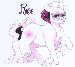 Size: 2830x2549 | Tagged: safe, artist:frozensoulpony, oc, oc:rose, earth pony, pony, alternate hairstyle, chubby, female, glasses, high res, mare, raised hoof, solo, traditional art