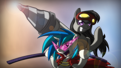 Size: 1920x1080 | Tagged: safe, artist:zedrin, dj pon-3, octavia melody, vinyl scratch, earth pony, pony, unicorn, parody, tengen toppa gurren lagann