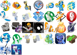 Size: 900x643 | Tagged: safe, artist:pinkiepi314, applejack, daring do, derpy hooves, dj pon-3, princess luna, rainbow dash, rarity, twilight sparkle, vinyl scratch, oc, oc:internet explorer, alicorn, earth pony, pegasus, pony, unicorn, browser ponies, filly, filly rarity, firefox, icon, internet browser, internet explorer, minecraft, opera, ponified, recycle bin, safari, young, younger