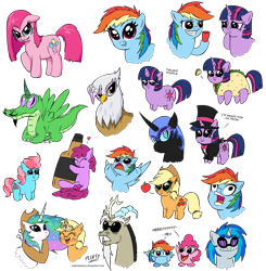 Size: 2734x2788 | Tagged: safe, artist:mixermike622, applejack, berry punch, berryshine, cup cake, discord, dj pon-3, gilda, gummy, nightmare moon, pinkie pie, princess celestia, rainbow dash, twilight sparkle, vinyl scratch, alicorn, earth pony, griffon, pegasus, pony, unicorn, accessory swap, taco, taco twilight, twilight taco