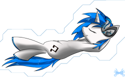 Size: 1300x802 | Tagged: safe, artist:freefox, dj pon-3, vinyl scratch, pony, unicorn, headphones, on back