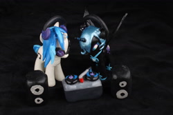 Size: 4752x3168 | Tagged: safe, artist:emmyzbunny, dj pon-3, nightmare moon, vinyl scratch, brushable, custom, glasses, headphones, irl, photo, toy, turntable