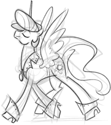 Size: 695x782 | Tagged: safe, artist:egophiliac, princess celestia, alicorn, pony, elvis presley, monochrome, solo, swag