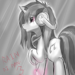 Size: 1100x1100 | Tagged: safe, artist:jinyaranda, dj pon-3, vinyl scratch, pony, unicorn, rain, wet mane