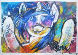 Size: 1024x727 | Tagged: safe, artist:quiet-victories, dj pon-3, vinyl scratch, pony, unicorn, female, gouache, hooves, horn, mare, markers, mixed media, smiling, solo, sunglasses, traditional art