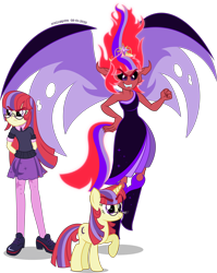 Size: 4002x5040 | Tagged: safe, artist:stellardusk, moondancer, demon, pony, unicorn, equestria girls, alternate universe, boots, clothes, dress, element of magic, flowing hair, glasses, leggings, shoes, simple background, sweater, transparent background