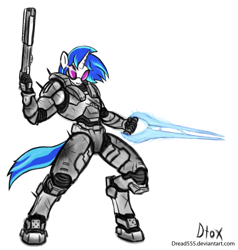 Size: 2000x2100 | Tagged: safe, artist:dread555, dj pon-3, vinyl scratch, anthro, armor, energy sword, halo (series), solo