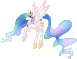 Size: 1805x1388 | Tagged: safe, artist:tehbuttercookie, princess celestia, alicorn, pony, female, flying, mare, simple background, solo, transparent background