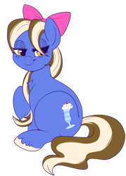 Size: 700x976 | Tagged: safe, artist:lulubell, oc, oc only, oc:sundae shake, earth pony, pony, bedroom eyes, bow, chubby, hair bow, lidded eyes, solo