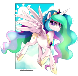 Size: 1280x1248 | Tagged: safe, artist:si1vr, princess celestia, alicorn, pony, female, horn, mare, multicolored mane, out of frame, solo, white coat