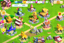 Size: 960x640 | Tagged: safe, big macintosh, carrot cake, dj pon-3, fluttershy, snips, spitfire, vinyl scratch, earth pony, pegasus, pony, unicorn, cherry jubiee, game screencap, gameloft, male, ponyville, royal guard, stallion, sugarcube corner