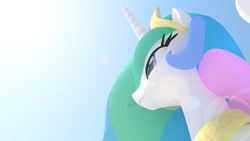 Size: 1920x1080 | Tagged: safe, artist:rawrnate, princess celestia, alicorn, pony, 3d, female, horn, mare, multicolored mane, solo, white coat