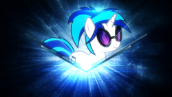 Size: 1024x576 | Tagged: safe, artist:tzolkine, dj pon-3, vinyl scratch, pony, unicorn, alternate hairstyle, ponytail, wallpaper