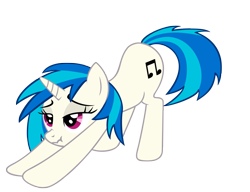 Size: 2415x1855 | Tagged: safe, artist:luckysmores, dj pon-3, vinyl scratch, pony, unicorn, exploitable meme, female, iwtcird, mare, scrunchy face, simple background, solo, stretching, transparent background