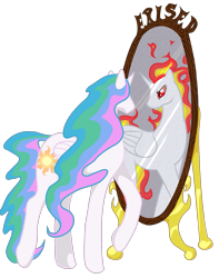 Size: 1421x1801 | Tagged: safe, artist:koeks-bienchen, nightmare star, princess celestia, alicorn, pony, duality, mirror, rapidash