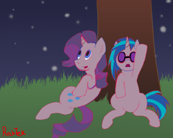 Size: 1280x1024 | Tagged: safe, artist:rechtek, dj pon-3, rarity, vinyl scratch, pony, unicorn, 30 minute art challenge