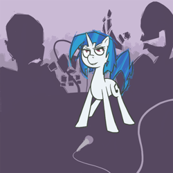 Size: 600x600 | Tagged: safe, artist:acidandgrit, dj pon-3, vinyl scratch, human, microphone, shadow