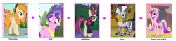 Size: 1839x434 | Tagged: safe, cookie crumbles, moondancer, pear butter, princess cadance, zecora, alicorn, pony, meme, waifu