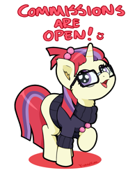 Size: 1397x1800 | Tagged: safe, artist:kumakum, moondancer, pony, unicorn, chibi, clothes, cute, dancerbetes, female, glasses, mare, simple background, solo, sweater, white background