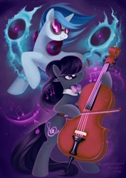 Size: 477x675 | Tagged: safe, artist:sugarsongart, dj pon-3, octavia melody, vinyl scratch, earth pony, pony, unicorn, black mane, female, gray coat, horn, mare, two toned mane, white coat